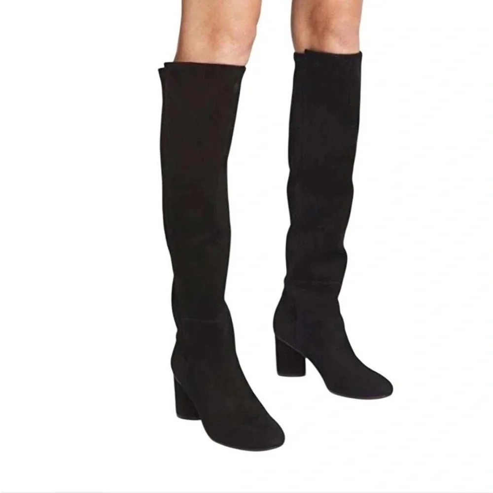 Stuart Weitzman Eloise 95 Suede Knee High Heeled Boots Black